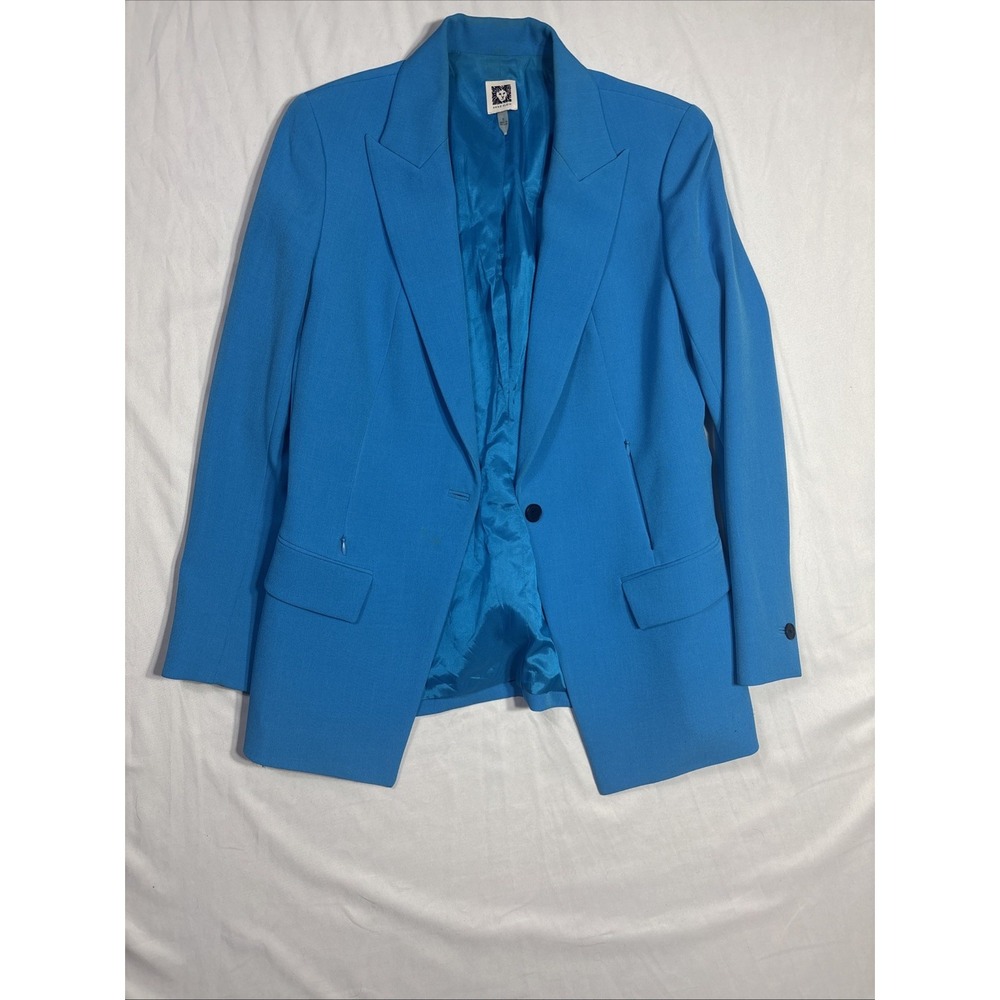 Anne Klein Women Iznik Blue Single Breasted 4 Pocket Suit Coat Jacket Size 8